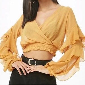 Forever 21 Ruffle Trim Surplice Crop Blouse Top